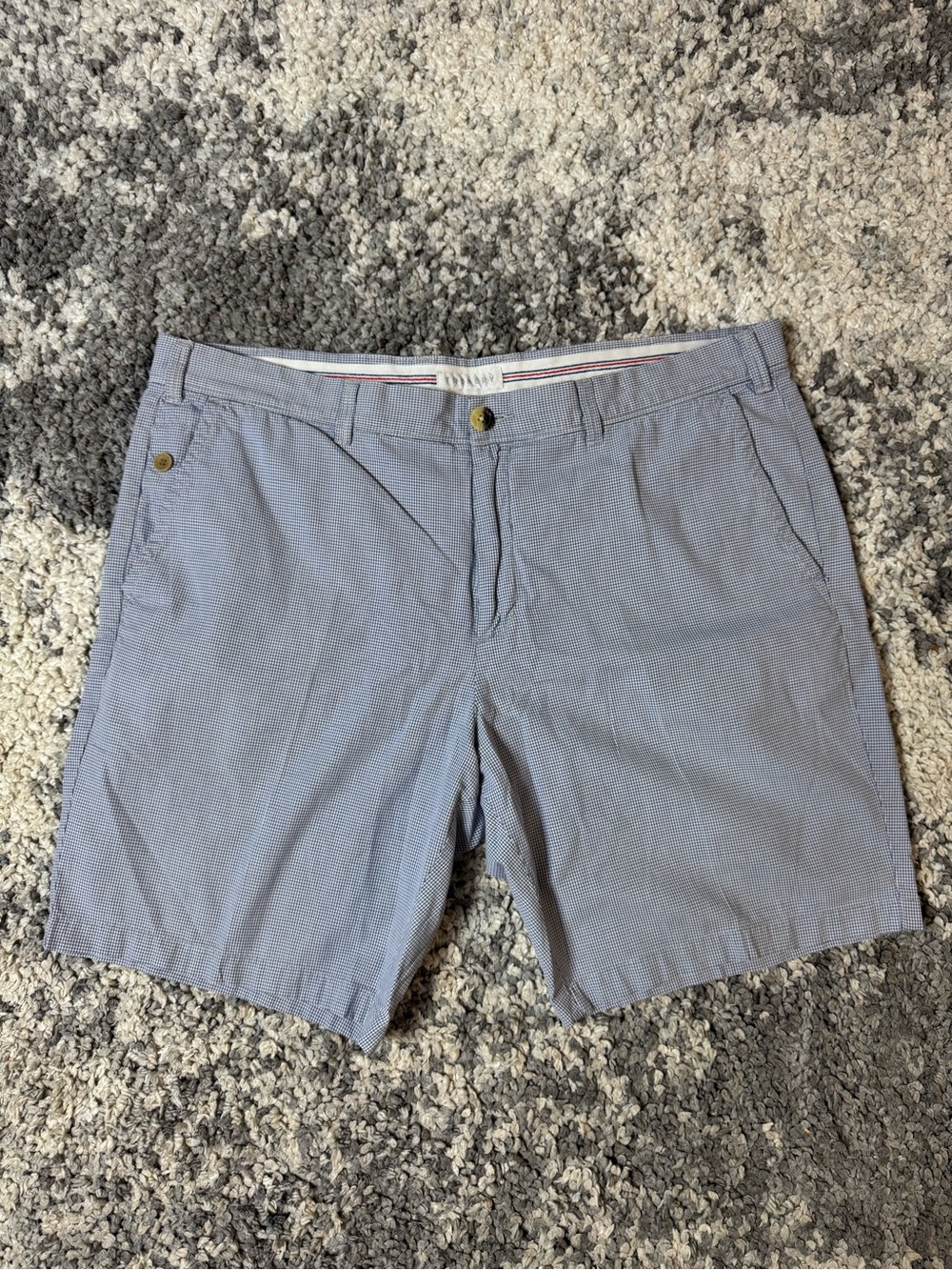 Trenery, Men's Light Blue and White Micro-Check Shorts with 9” Inseam, 40